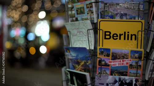 Berlin. Germany. 1.3.2019 Kurfurstendamm,. Ku'damm. Favourite, legendary, shopping boulevard, street, avenues. . By night. Christmas. New year. Rotating stand with cards