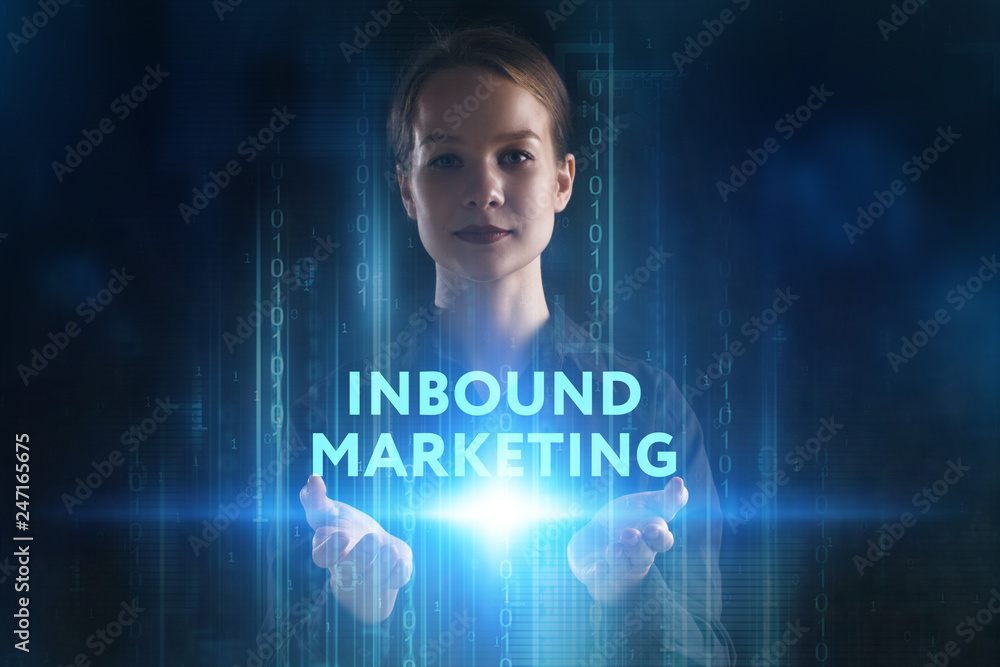 The concept of business, technology, the Internet and the network. A young entrepreneur working on a virtual screen of the future and sees the inscription: Inbound marketing The concept of business, technology, the Internet and the network. A young entrepreneur working on a virtual screen of the future and sees the inscription: Inbound marketing