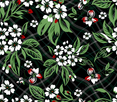 seamless flower pattern with plaid background
