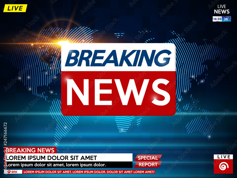 Background screen saver on breaking news. Breaking news live on blue  background with sunrise and world map. Vector illustration. Stock Vector |  Adobe Stock