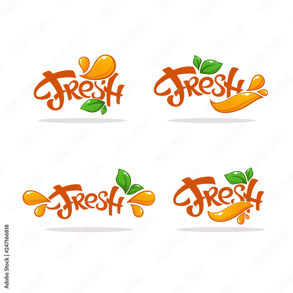 Naklejka premium vector collection of bright and shine logo, stickers, emblems and banners for orange fresh juice