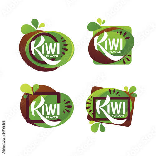 bright  sticker, emblem and logo for kiwi fruit  fresh juice flavor