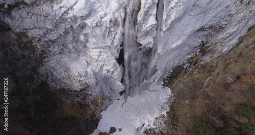 Ice waterfall climb up - Aerial 4K photo