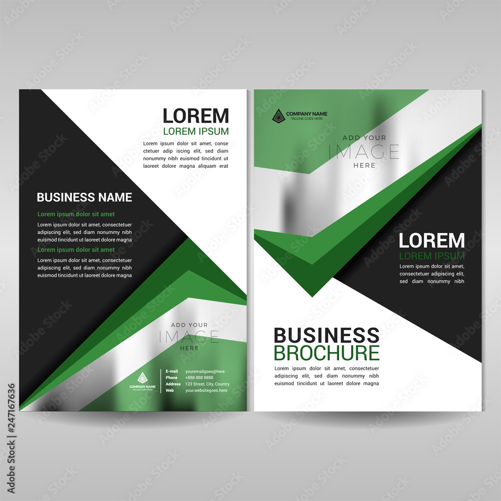 Business brochure cover template with green geometric shapes