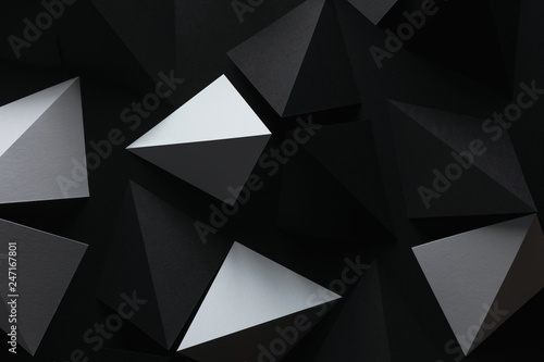 Close-up of geometric paper shapes, composition for abstract background