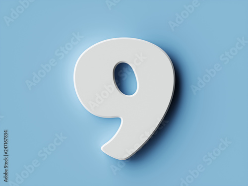 White paper digit alphabet character 9 nine font