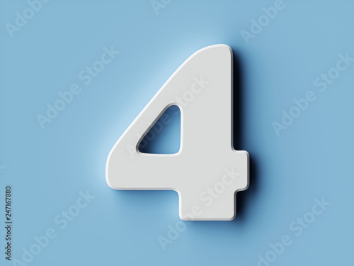 White paper digit alphabet character 4 four font