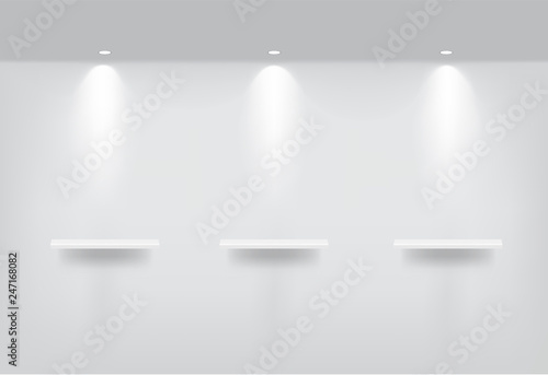 Mock up Realistic Empty Shelves for interior to Show Product with light and shadow background illustration