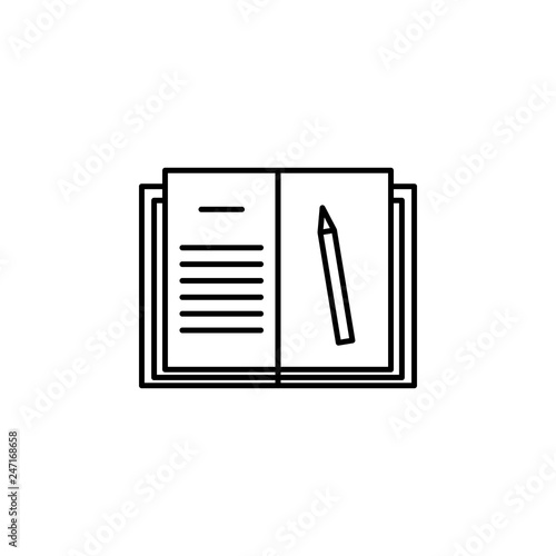 homework, book, pencil icon. Element of education illustration. Signs and symbols can be used for web, logo, mobile app, UI, UX