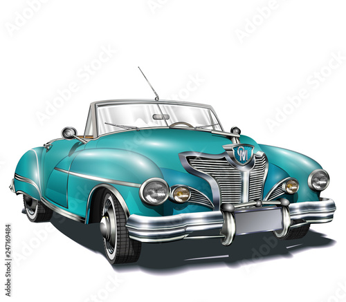 Retro car isolated on white background.  