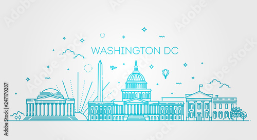 Washington USA skyline and landmarks silhouette