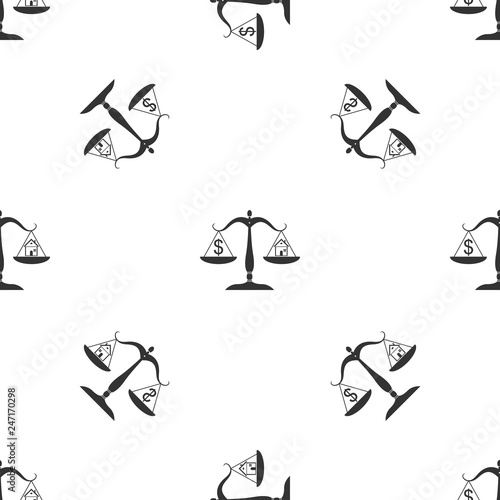 Fototapeta Naklejka Na Ścianę i Meble -  House and dollar symbol on scales icon isolated seamless pattern on white background. Flat design. Vector Illustration