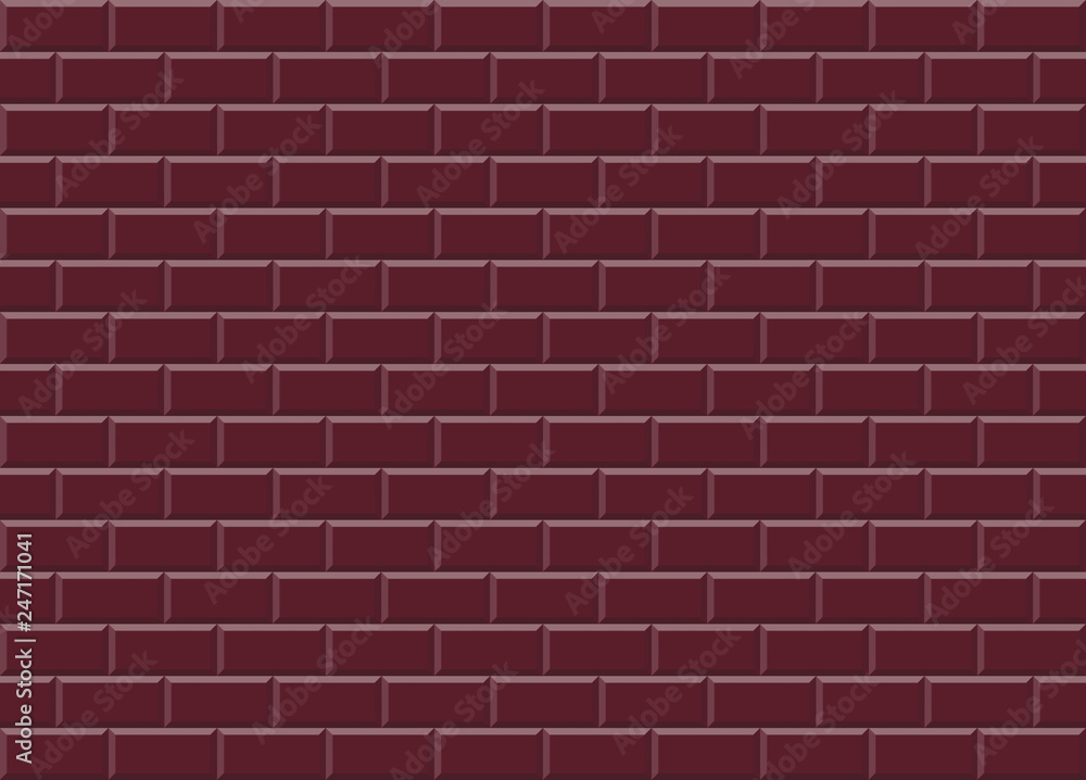 Burgundy red ceramic mosaic tiles texture background. Dark red metro tiles.  Horizontal picture. Stock Illustration | Adobe Stock