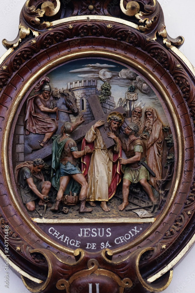 2nd Stations of the Cross, Jesus is given his cross, Carthusian monastery in Pleterje, Slovenia 