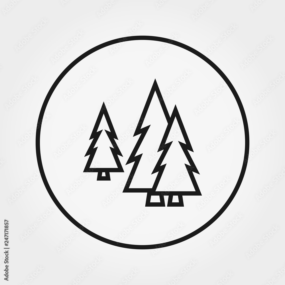 Coniferous forest. Pine trees forest outline icon. Vector. Thin line Coniferous forest. Pine trees forest outline icon. Vector. Thin line