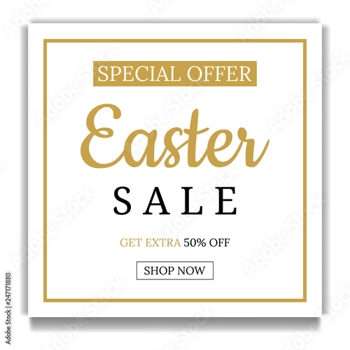 Easter Sale Banner Template Background. Square Frame. Voucher, wallpaper,flyers, invitation, posters, brochure, coupon discount,greeting card. Vector illustration.