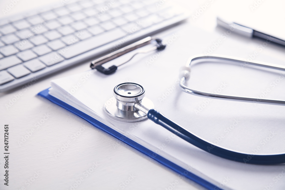 Workplace of the doctor in the office. Medical concept Workplace of the doctor in the office. Medical concept