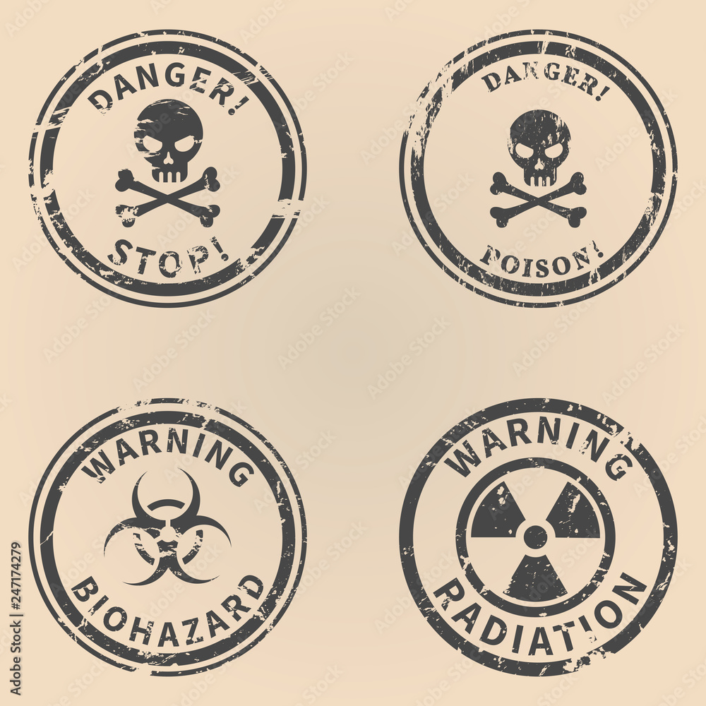 Vector Set of Warning Stamps. Danger Caution Seals