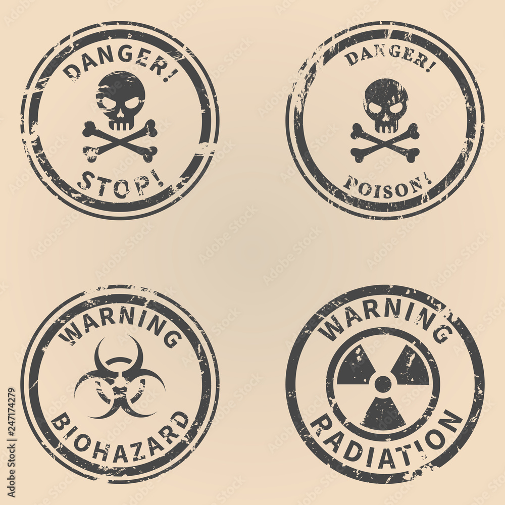 Vector Set of Warning Stamps. Danger Caution Seals Vector Set of Warning Stamps. Danger Caution Seals