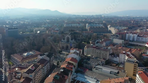 Aerial view of cityscape of Vitoria-Gasteiz, capital city of the Basque Autonomous Community, cathedral Maria Sortzez Garbiaren - landscape panorama of Spain from above, Europe photo