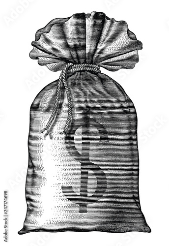 Money bag hand draw vintage engraving isolated on white background