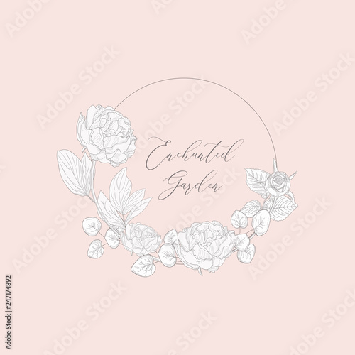 Vector Floristic Feminine Brand Logo Template Frame.