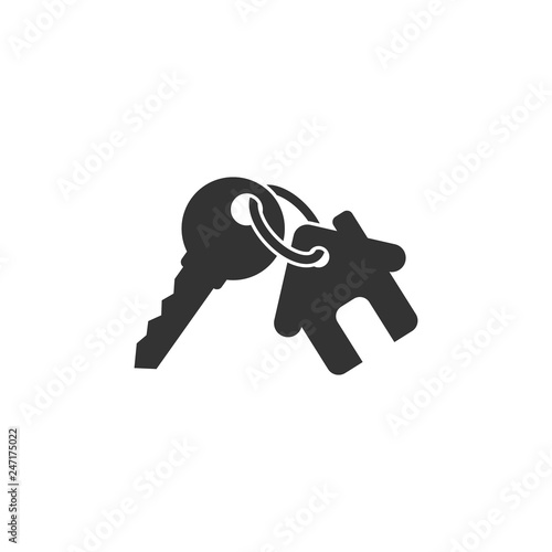 Keychain with key ring and a pendant house locket. Key chain with house locket vector icon. photo