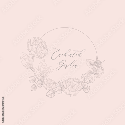 Vector Floristic Feminine Brand Logo Template Frame.