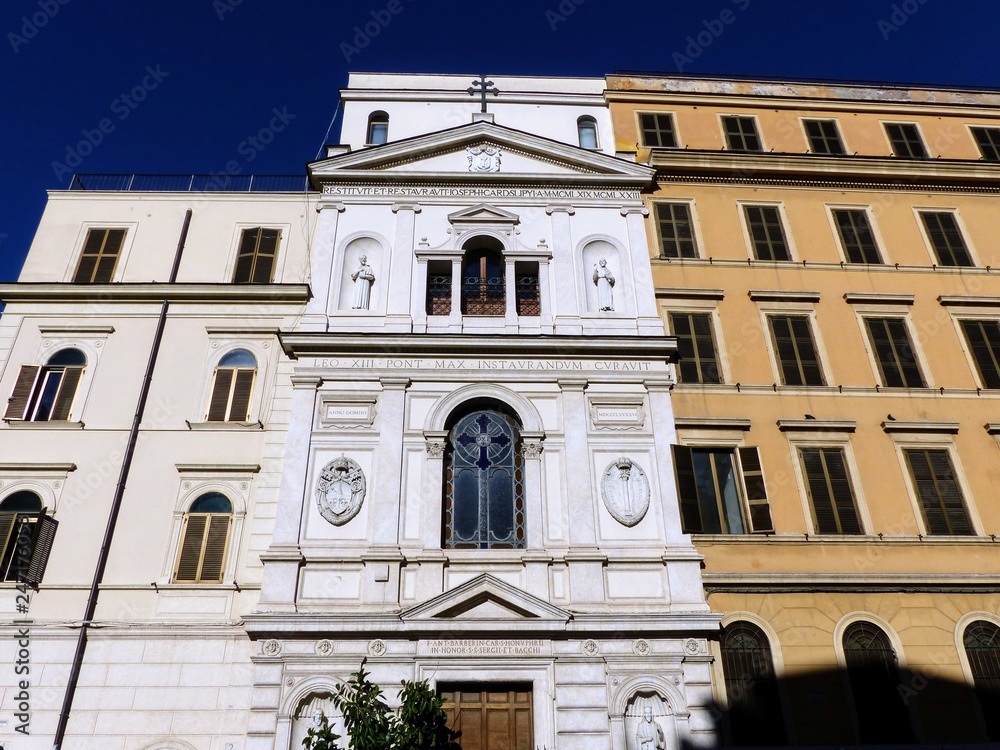 Facciata barocca della chiesa dei Santi Sergio e Bacco  degli Ucraini a Roma in Italia.
