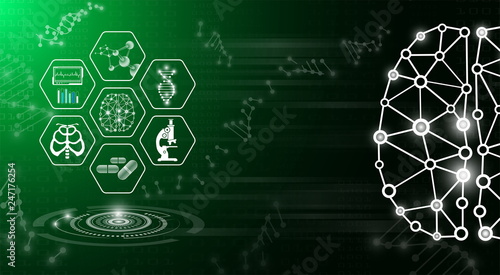 abstract background technology concept in green light,human body heal,technology modern medical science in future and global international medical with tests analysis clone DNA human