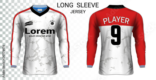 Long sleeve soccer jerseys, T-Shirt sport mockup template, Realistic graphic design for Football Uniform, Goalkeeper, Motocross, Unisex Cycling, etc, Easily to change logo, name, color in your styles.