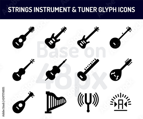 String instrument icon set. Solid icons  base on 48 pixel with pixel perfect