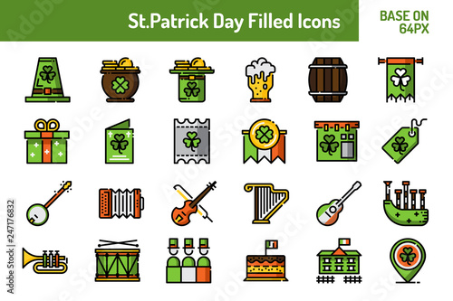 St.Patricks Day icon set. Outline icon base on 64 pixel with pixel perfect design