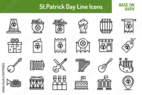 St.Patricks Day icon set. Outline icon base on 64 pixel with pixel perfect design