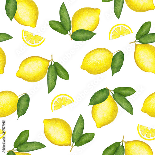 Trendy seamless lemon pattern on white background. For paper, T-shirts, textiles and fabric