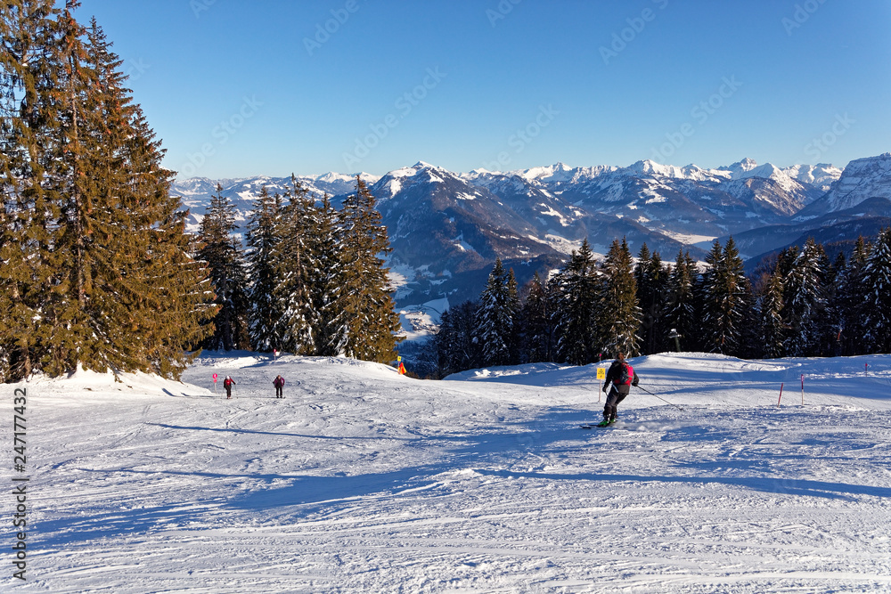Ski tourists enjoying Panoramatic view from Boedele Ski Resort