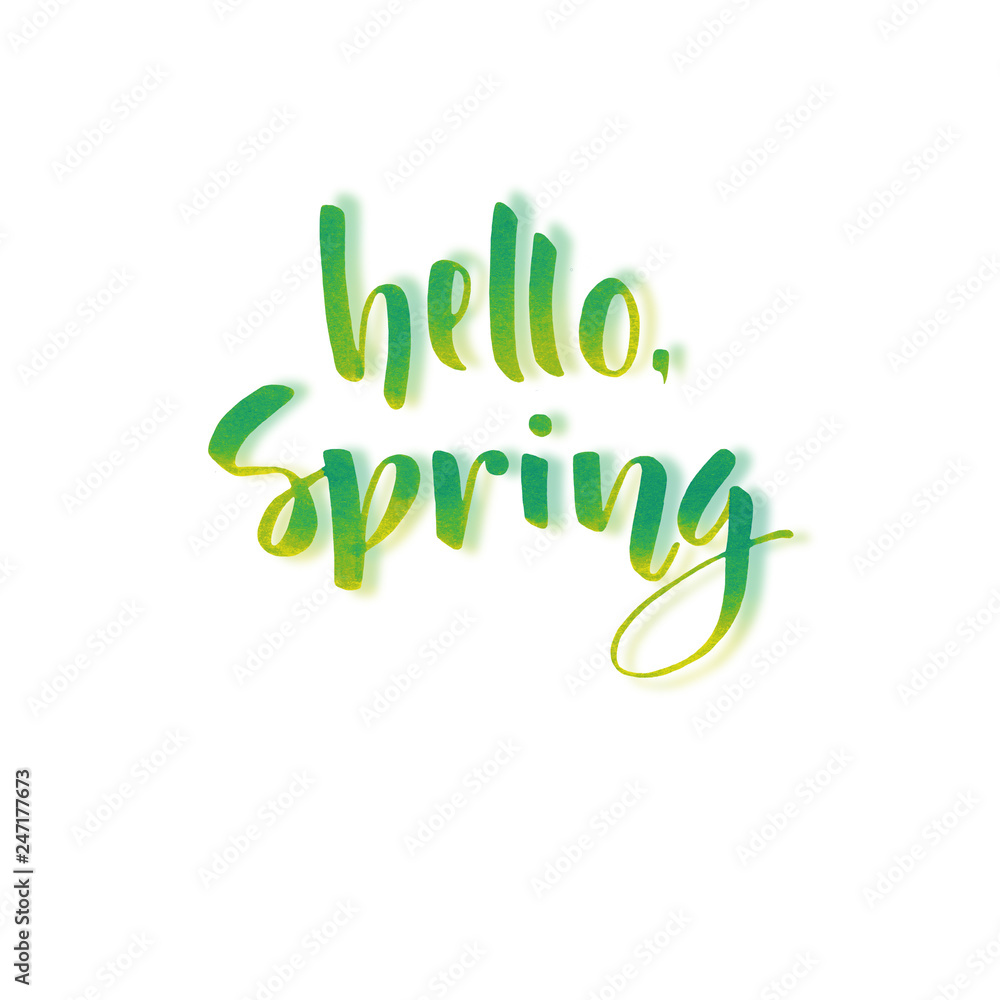 Green spring lettering with hand drawn letters in watercolor style on white background Green spring lettering with hand drawn letters in watercolor style on white background