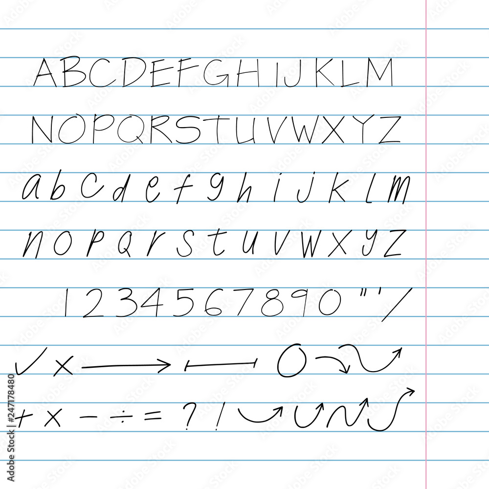 Hand drawn architect writing upper and lower case letters set