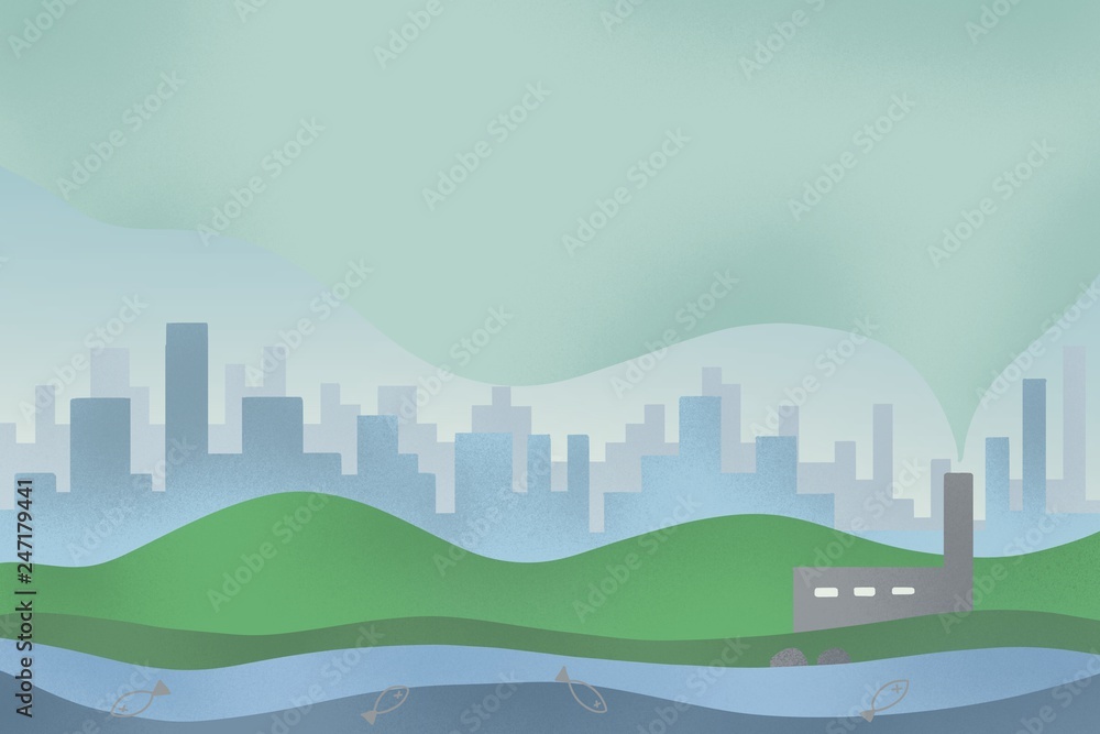 Digital art illustrator  air pollution from industrial  plants Concepts of air pollution, water pollution, urban living with copy  spaces. Stock Illustration | Adobe Stock