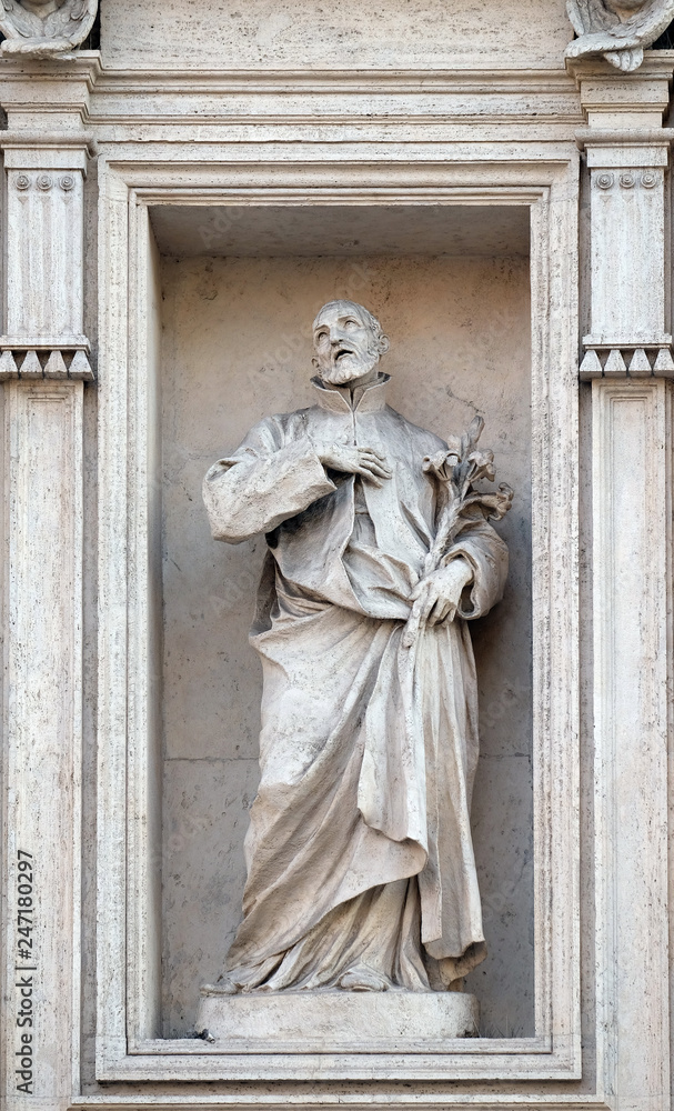 Saint Andrew Avellino statue on the portal of Sant Andrea della Valle Church in Rome, Italy Saint Andrew Avellino statue on the portal of Sant Andrea della Valle Church in Rome, Italy