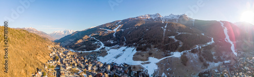 Winter panoramic view of Alps Mountains