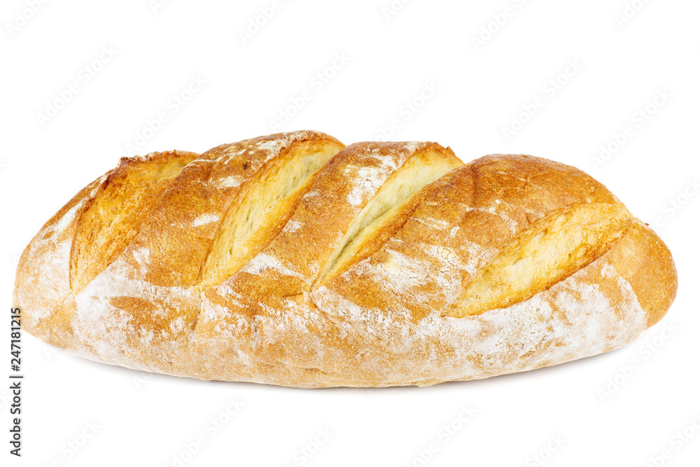 Whole wheat loaf on a white background