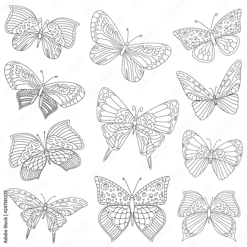 Naklejka happy collection of funny butterflies for your coloring book