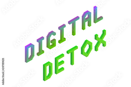 digital detox text in green colors isolated on white background, stock vector illustration clip art