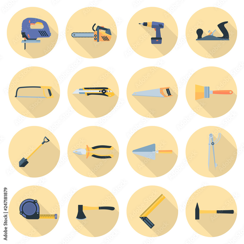 Set of construction icons in flat design with long shadows Set of construction icons in flat design with long shadows