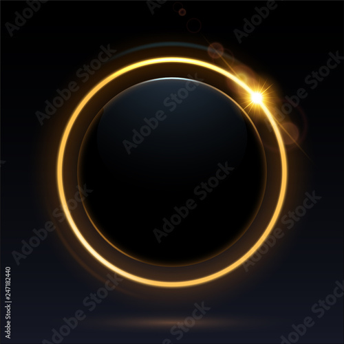 Black round with gold light ring