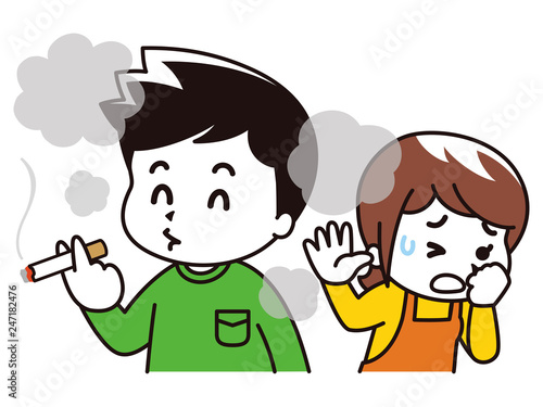 タバコを吸う男性と嫌がる女性