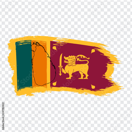 Flag Sri Lanka from brush strokes and Blank map Sri Lanka. High quality map of  Sri Lanka and flag on transparent background. Stock vector. Vector illustration EPS10.