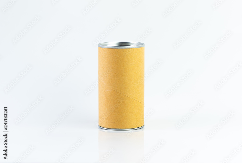 brown kraft paper tin can with aluminium cap packaging mock up on white background brown kraft paper tin can with aluminium cap packaging mock up on white background