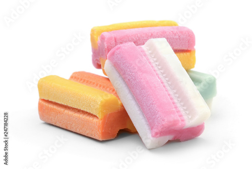 Obraz na plátně Heap of multicolored chewing gum isolated on white
